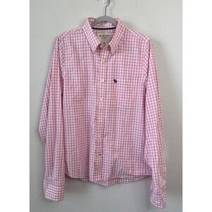 Abercrombie & Fitch Men's Muscle Fit Gingham Button-Down Shirt Pink Sz XL Preppy